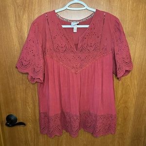 Knox Rose top with eyelet detail, pink/rose color, size XXL